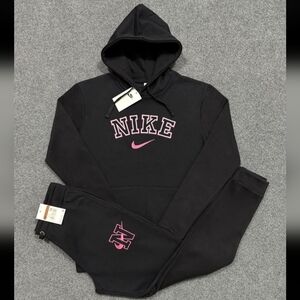 Womens Nike Black Hoodie and Joggers with Pink Accents